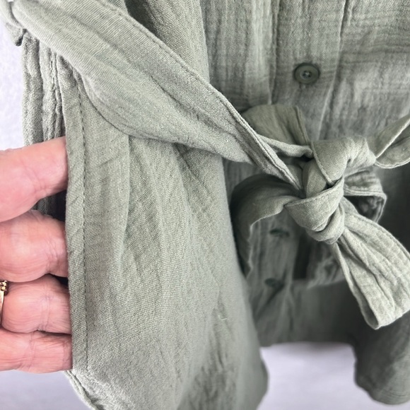 Weatherproof Vintage Gauze Dress Sz L Green Button Front Belted Short Sleeve NWT - Picture 7 of 12